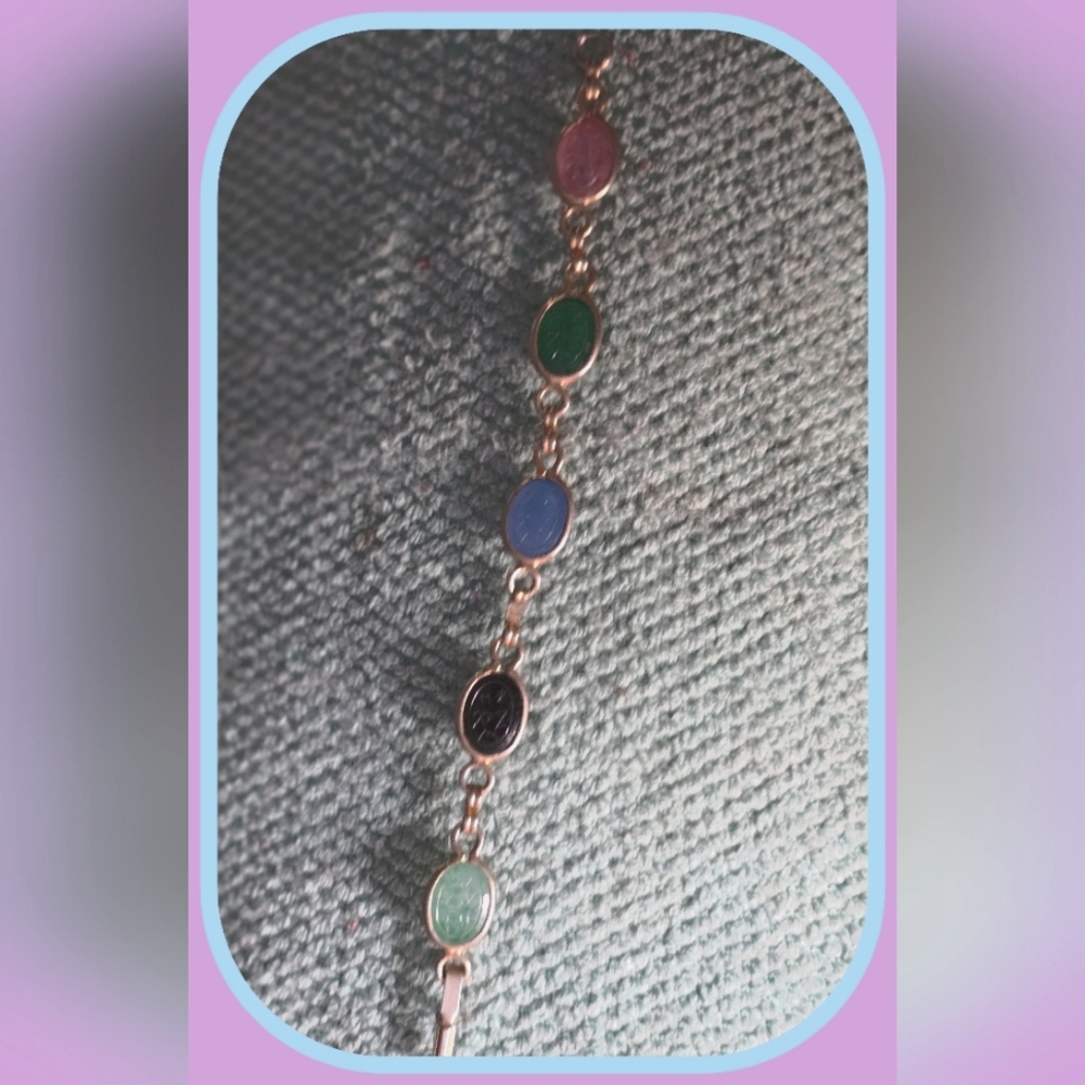 Vintage Scarab Multi Stone Bracelet-EUC-Size 7